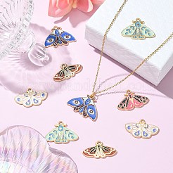 30個5スタイルアロイエナメルペンダント  ゴールドカラー  蝶と蛾のチャーム  ミックスカラー  15~21x28x1.5mm  穴：2mm  6個/スタイル&nbsp;ENAM-CJ0005-34
