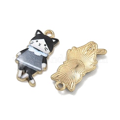 プリント合金ペンダント  猫の形のチャーム  ラックめっき  ゴールドカラー  グレー  25x12x2.5mm  穴：1.8mm&nbsp;ENAM-K076-36G-04