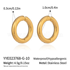 304ステンレススチールリングクリップオンイヤリング  ゴールドカラー  10x3mm&nbsp;ID1413-1