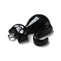 ハロウィン不透明樹脂ペンダント  プラチナトーンの鉄ループ付き  猫  ブラック  28x21x6mm  穴：2mm&nbsp;RESI-D055-110P