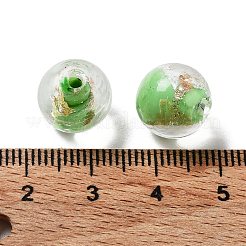 手作りランプワークビーズ  金銀箔付き  オーバル  春の緑  11.5~12x11~11.5mm  穴：1.8~2mm&nbsp;LAMP-H065-01F