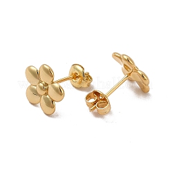 女性のためのラックメッキ真鍮の花のスタッドピアス  カドミウムフリー＆鉛フリー  18KGP本金メッキ  10x10mm  ピン：0.8mm&nbsp;EJEW-P221-27G