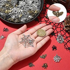 ハロウィンをテーマにした合金ペンダント40個4色  クモのチャーム  ミックスカラー  17~18x13.5~14x2.5~3mm  穴：1.8~2mm  10個/カラー&nbsp;FIND-YW0006-35