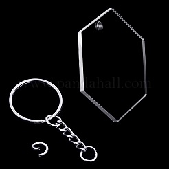 DIYキーホルダーキット  アクリルブランクペンダント付き  鉄のキーホルダーの留め具と丸カン  六角  プラチナ&nbsp;DIY-TAC0007-17