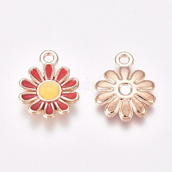 エナメルチャーム  ゴールデンメッキの合金パーツ  デイジー  レッド  15x11.5x2mm  穴：1.4mm&nbsp;PALLOY-TAC0009-56E