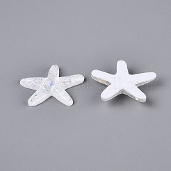 クリア樹脂カボション  ヒトデ  スパンコール/スパンコール付き  ホワイト  32.5~33x41.5~43x9~10mm&nbsp;CRES-ZX003-01B