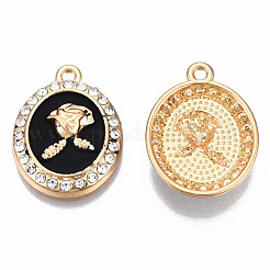 メッキ合金エナメルチャームラック  クリスタルラインストーン付き  ライトゴールド  カドミウムフリー＆ニッケルフリー＆鉛フリー  お花のオーバルチャーム  ミックスカラー  21x16x4mm  穴：1.6mm&nbsp;PALLOY-N172-062