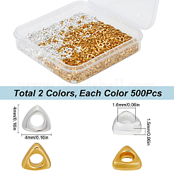 1000 個 2 色の亜鉛合金スペーサービーズ  三角形  ゴールデン＆シルバー  4x4x1.5mm  穴：1.6mm  500個/カラー&nbsp;FIND-SP0002-34