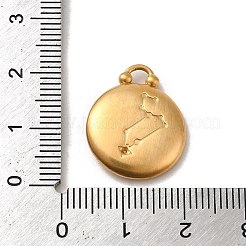 304ステンレスペンダント  フラットラウンド、星座チャーム付き  マットゴールドカラー  レオ  20.5x17x3mm  穴：2.5x2mm&nbsp;STAS-L022-306MG-05