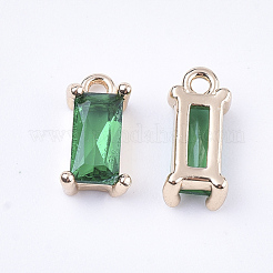 クリアガラスチャーム  真鍮パーツ  多面カット  長方形  ライトゴールド  シーグリーン  8.5x4x3mm  穴：1mm&nbsp;GLAA-T007-13B