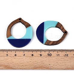 樹脂＆ウォールナットウッドペンダント  ナゲット  ミッドナイトブルー  38x31.5x3~3.5mm  穴：2mm&nbsp;RESI-T057-42