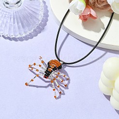 編み込みガラスシードビーズスパイダーペンダントネックレス  女性用ワックスコットンコードネックレス  砂茶色  19.69インチ（50cm）&nbsp;NJEW-MZ00036-02