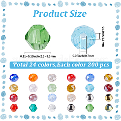 4800 個 24 色透明電気メッキガラスビーズ  多面カット  双円錐形  ミックスカラー  2.9~3.3x2.5mm  穴：0.7mm  200個/カラー&nbsp;EGLA-PA0001-29A