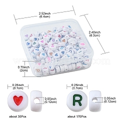 200個2スタイルの不透明なアクリルビーズ  文字とハートのフラットラウンド  ミックスカラー  7x3.5mm  穴：1.2mm&nbsp;SACR-YW0001-47