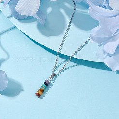 天然と合成の混合宝石ディスクペンダントネックレス  ステンレス鋼のチェーンを有します  ステンレス鋼色  17.80インチ（45.2cm）&nbsp;X-NJEW-JN04623-01