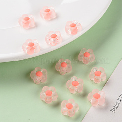 透明なアクリルビーズ  艶消し  二層ビーズ  花  鮭色  12x12.5x6mm  穴：2.5mm  約893個/500g&nbsp;TACR-S152-06C-SS2109