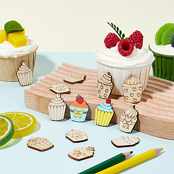 未完成の木製切り抜き装飾品4セット  アンティークホワイト  食べ物  29.5x21~23.5x2.5mm&nbsp;WOOD-SC0001-91D