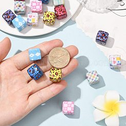 18個 9スタイル レーザー&プリント不透明アクリルビーズ  キューブ  混合図形  14x14x14mm  穴：3.2mm  2個/スタイル&nbsp;OACR-FS0002-81