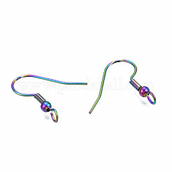 304ステンレススチールピアスフック  ビーズと垂直ループ付きイヤーワイヤー  虹色  17x21mm  穴：2mm  21ゲージ  ピン：0.7mm&nbsp;STAS-N098-008