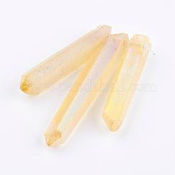 電気メッキされた天然の水晶が目盛り付きビーズ連売り  ナゲット  トップ掘削  21~43x5~13mm  穴：1mm  3個/セット&nbsp;G-P315-A