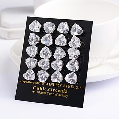 ハート 304 ステンレススチール キュービックジルコニア スタッド イヤリング  透明  4x4mm  ピン：0.9mm&nbsp;EJEW-H306-24-4mm