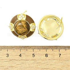フラットラウンドい真鍮のタイガーアイスタッドピアス  クリアキュービックジルコニア  18KGP本金メッキ  20mm&nbsp;EJEW-B120-05G-01
