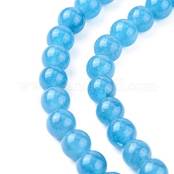 天然石ホワイトジェイドビーズ連売り  模造アクアマリンカラー  染め  ラウンド  ダークシアン  6mm  穴：1mm  約65個/連  15.3インチ&nbsp;X-G-G051-R1-6mm