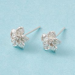女性のための真鍮の花のスタッドピアス  カドミウムフリー＆鉛フリー  925銀メッキ  7.5x8mm  ピン：0.7mm&nbsp;KK-A172-18S