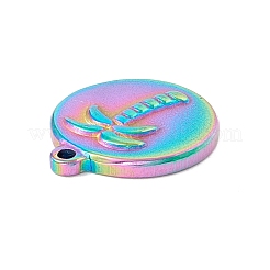 イオンプレーティング（IP）304ステンレスペンダント  椰子のフラットラウンド  虹色  16.5x14.5x2mm  穴：1.2mm&nbsp;STAS-C049-02M