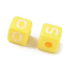 不透明なアクリルビーズ  クラフトビーズ  文字付きのキューブ  きいろ  10x10.5x10.5mm  穴：3.5mm  約588個/500g&nbsp;AC-CBA7818-01C