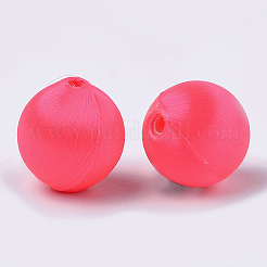 ポリエステル糸生地カバービーズ  abs樹脂  ラウンド  フクシア  20x21.5mm  穴：3mm&nbsp;WOVE-T007-20mm-17