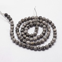 天然地図石/ピカソ石/ピカソジャスパービーズ連売り  多面カット  ラウンド  グレー  4~4.5mm  穴：1mm  約75~82個/連  14インチ〜15.1インチ&nbsp;X-G-D840-35-4mm