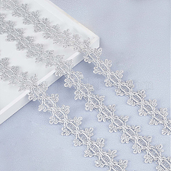 ポリエステルレースリボン  花柄レーストリム  服飾材料  銀  1-3/8インチ（34mm）&nbsp;OCOR-WH0082-20B
