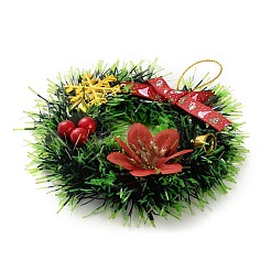 クリスマスリース PVC ペンダント デコレーション  クリスマスツリーの吊り下げ飾り用  グリーン  140mm  リース：120x23mm。&nbsp;HJEW-R100-01C