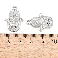 304ステンレスペンダント  花柄のチャームが付いたハムサの手  ステンレス鋼色  24x17x2mm  穴：2.3mm&nbsp;SA-CBA1839-11P