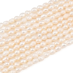 天然養殖淡水パールビーズ連売り  ライス  グレードAB +  パパイヤホイップ  4~4.5mm  穴：0.5mm  約62~81個/連  13.19~13.98''（33.5~35.5センチメートル）&nbsp;PEAR-F020-25