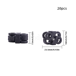 調節可能なプラスチック製の靴ひもバックル  コードロッククリップクランプ  ブラック  23.5x18x11mm&nbsp;KY-WH0017-04