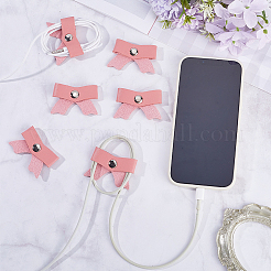 PUレザーとアイアンデザインの漫画ケーブルプロテクター10個  蝶結び  フラミンゴ  5.5x3.2x0.9cm&nbsp;DIY-GF0010-43B