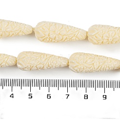 合成サンゴ彫刻ビーズ連売り  染め  ティアドロップ  レモンシフォン  27x11mm  穴：1.4mm  約13個/連  14.17インチ（36cm）&nbsp;CORA-C003-09