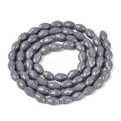オペークソリッドカラーガラスビーズ連売り  ライス  多面カット  濃いグレー  8~9x5~6mm  穴：0.9~1mm  約67~68個/連  22.83~23.62インチ（58~60cm）&nbsp;GLAA-N071-01A-C11