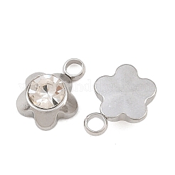 201ステンレススチールラインストーンペンダント  花のチャーム  ステンレス鋼色  クリスタル  10x7.5x4mm  穴：2mm&nbsp;RB-CBABFDA-14P-01