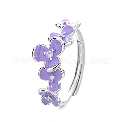 女性のための調節可能な真鍮の指輪  花  プラチナ  紫色のメディア  15~20mm&nbsp;WG52EDD-01