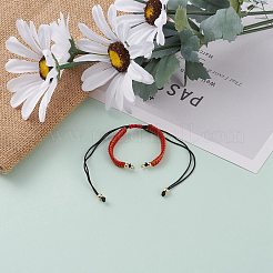 調節可能なナイロン糸編み込みブレスレット作り  金メッキ真鍮ビーズと304ステンレススチールの丸カン付き  レッド  4-3/8インチ（11cm）〜12-1/4インチ（31cm）&nbsp;AJEW-JB00857-06