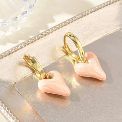 真鍮エナメル製ダングルフープピアス（女性用）  ハート  長持ちメッキ  ラックめっき  鉛フリー＆カドミウムフリー  ゴールドカラー  ミックスカラー  27x12mm&nbsp;KK-CBA760A-06G