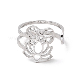 変色しない304ステンレススチールオープンカフリング  花  内径：18.6mm&nbsp;RJEW-Q808-03C-P