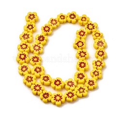 手作りミッレフィオーリガラスビーズ連売り  花  ゴールド  10~12x2.6mm  穴：1mm  約40個/連  15'（38センチメートル）&nbsp;LAMP-J035-10mm-03