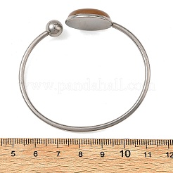 女性用304ステンレススチールカフバングル  フラットラウンドい天然混合宝石  ステンレス鋼色  内径：1.87x2.13インチ（4.75x5.4cm）&nbsp;BJEW-JB14328