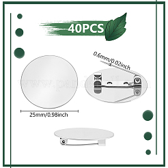 304ステンレススチール製ブローチカボションセッティング40個  フラットラウンド  ステンレス鋼色  25mm&nbsp;STAS-UN0063-68B-P
