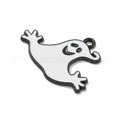 ハロウィンテーマアロイエナメルペンダント  ブラック  ゴーストチャーム  ホワイト  20x28x1mm  穴：1.6mm&nbsp;X1-ENAM-I060-11E