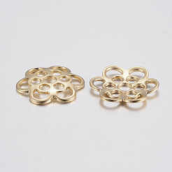 304ステンレススチールビーズキャップ  花  6花びら  ゴールドカラー  14x13x1.5mm  穴：2~2.5mm&nbsp;STAS-H436-34